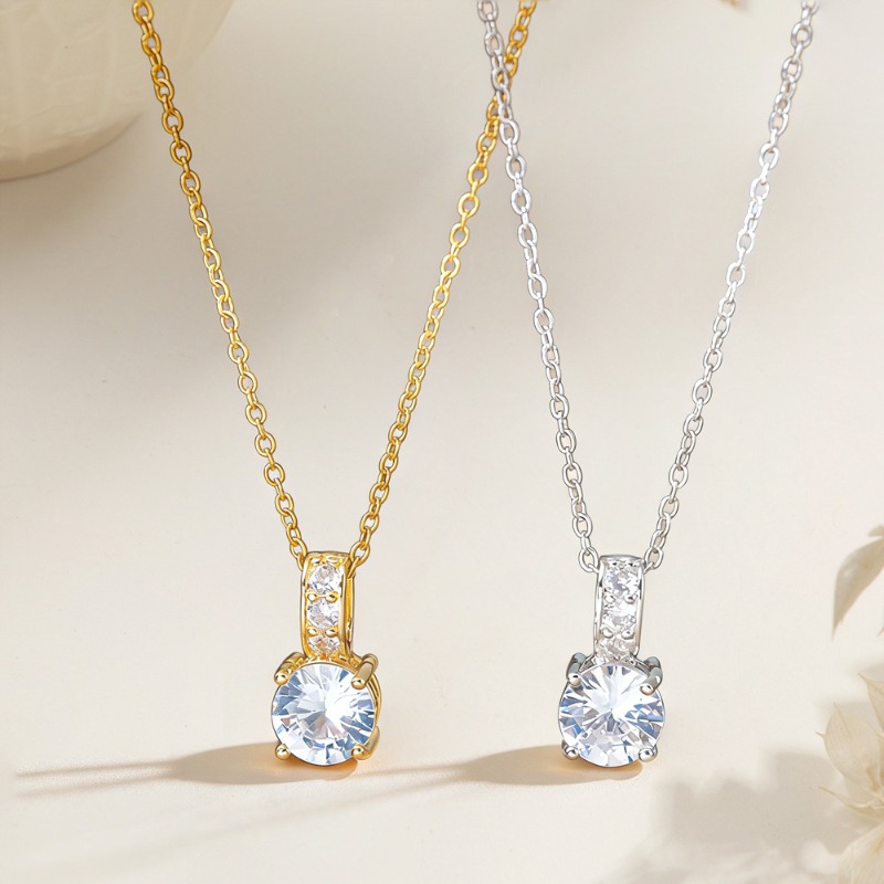 Steel Chain - Light Luxury Minimalist Single Diamond Pendant