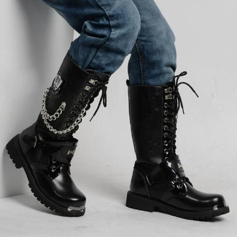 Luxury Men Motorcycle Boots Mi - огляд і ціна Steel Chain
